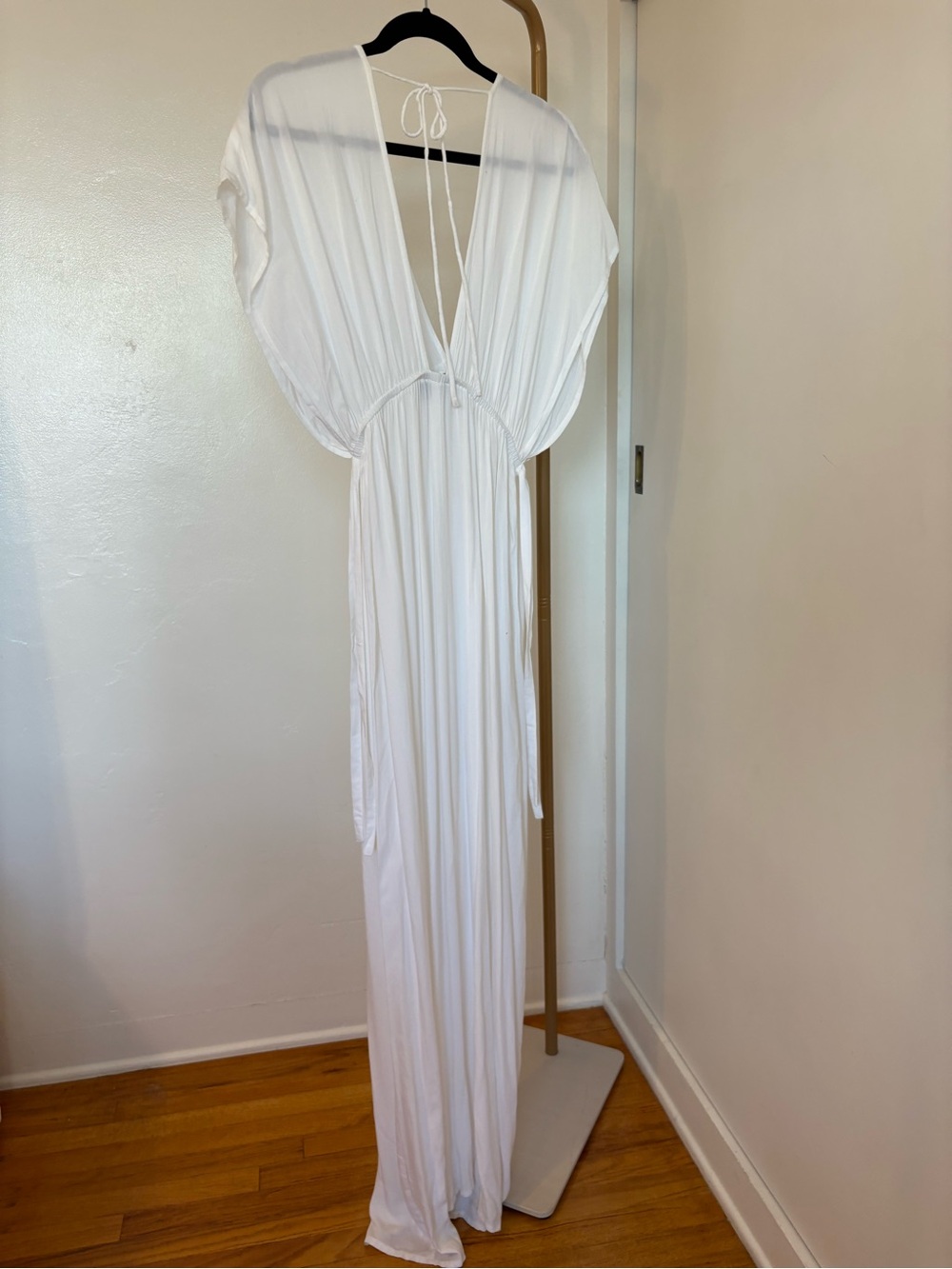 ASOS White Maxi Dress with Deep V and Tie Back